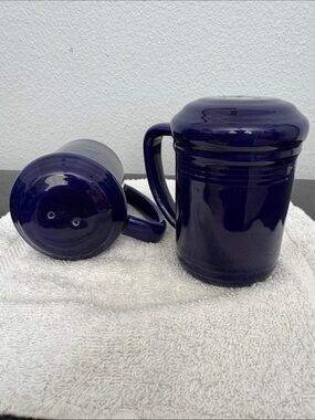 Cooks Club Blue Ceramic Rangetop Salt & Pepper Shaker Set With Handles.